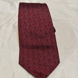 Hermes Burgundy and Orange Geometric Tie